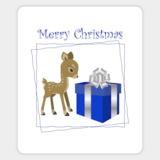 Merry Christmas deer with blue gift box Magnet